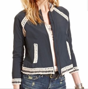 Free People Baseball Bomber Jacket Crocheted Trim